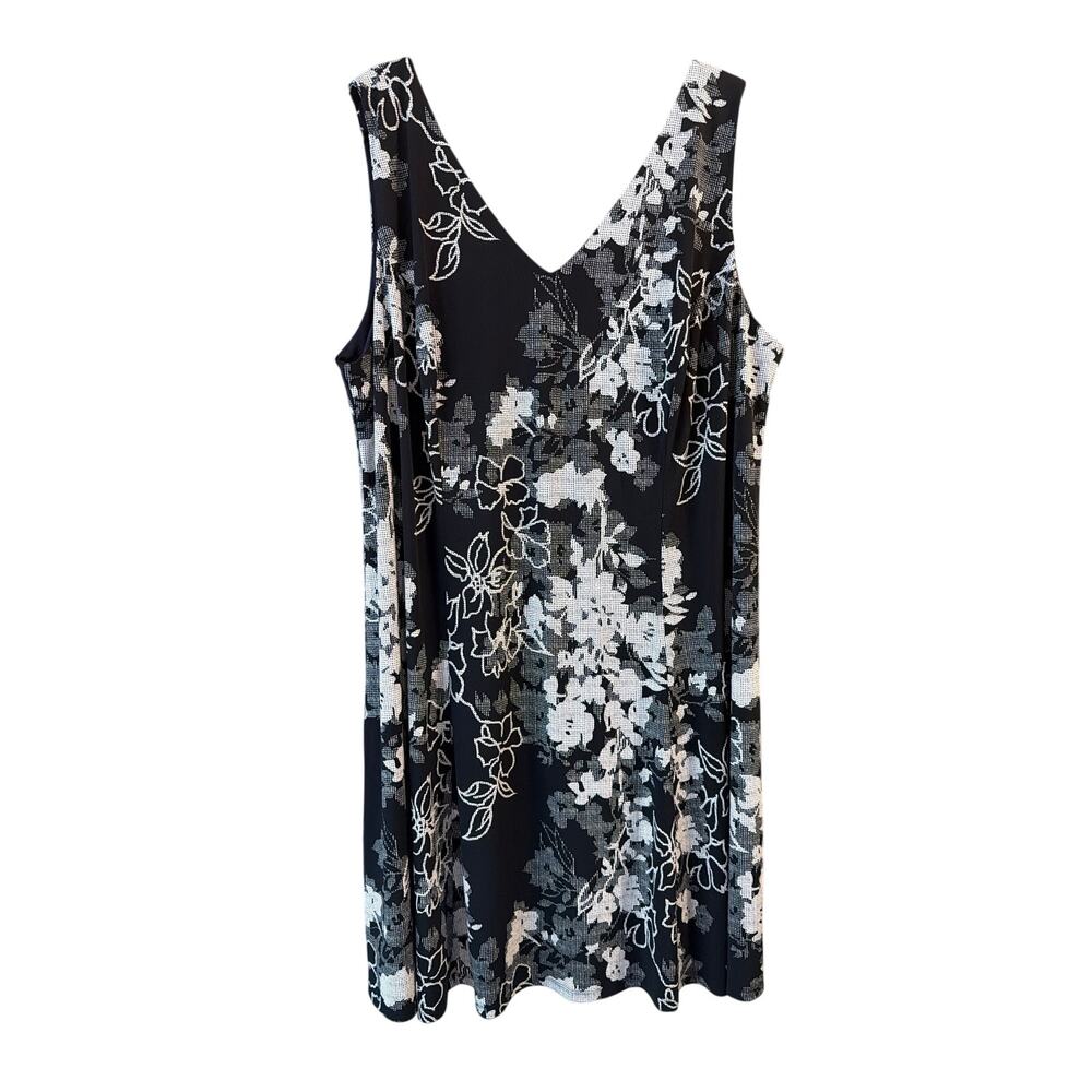 DressBarn db Womens Plus Size Sleeveless Tank Black & White Floral Dress Size 24